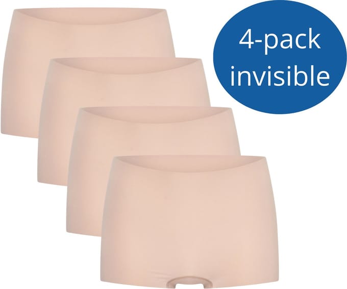Beeren 4-pack invisible dames short Laura caffé latte Maat S/M