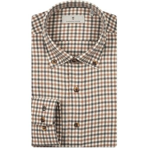 Thomas Maine Overhemd Torino Button Down Two Tone Flanel Pepita Check Grijs-Bruin / male