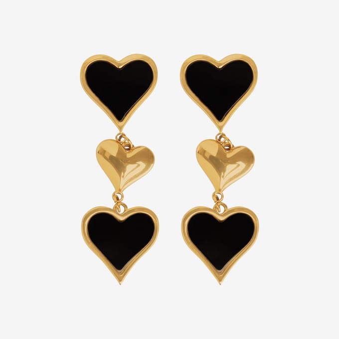 Essenza Black And Gold Hearts Earrings Gold