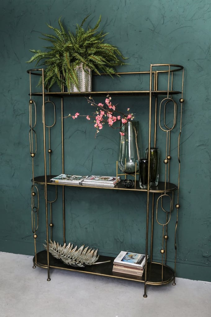 PTMD zoya metal brass open kast 3 planken 140 x 40 x 192 hoog