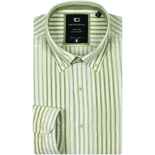 Giordano Overhemd Loretto Cotton Linnen Stripe Button-Down Pastel Groen / male
