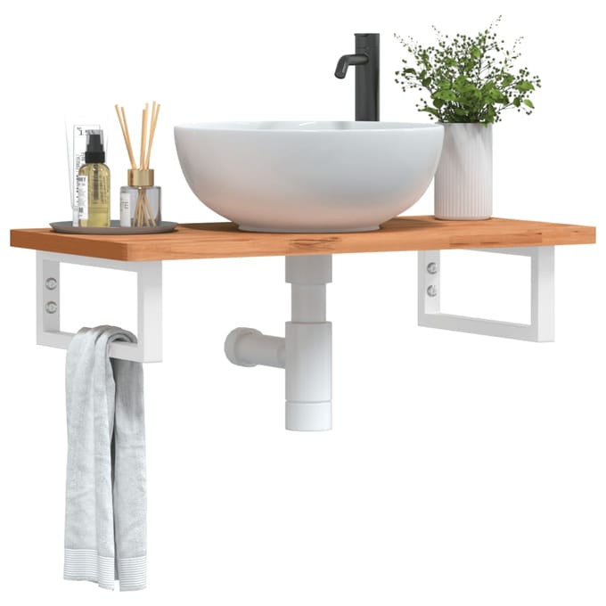 vidaXL - Badkamer - wandschap - staal - en - massief - beukenhout