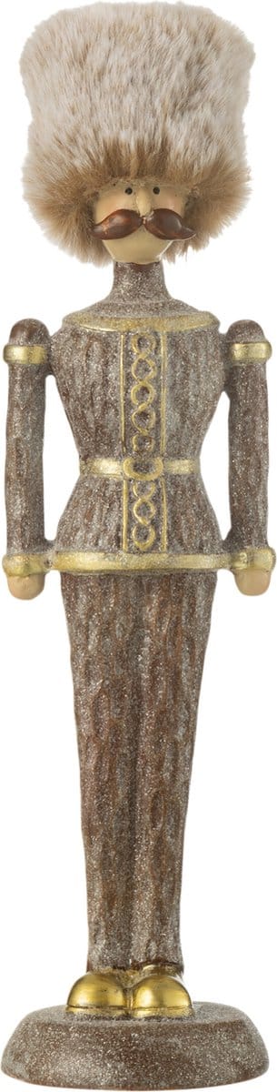 J-Line figuur Notenkraker Bont Hoed Glitter - polyresin - bruin - medium