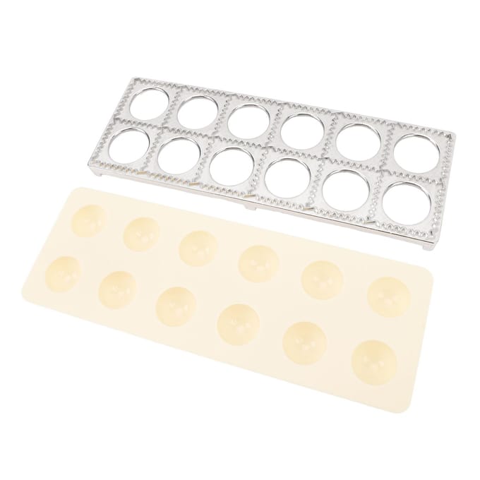 Ravioli Pers Maker Aluminiumlegering Plastic Dumpling Maakgereedschap met Houten Deegroller voor Familie beige