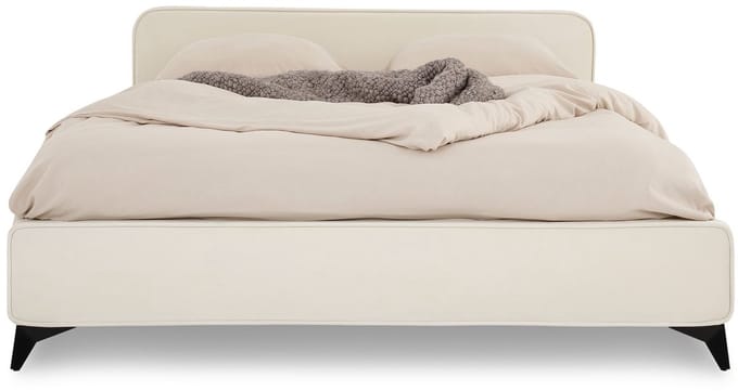 Gestoffeerd bed LAVORO 140x200 cm met lattenbodem & fluweel – crèmewit