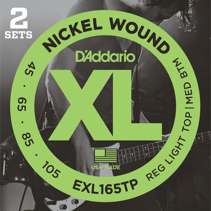 D'Addario 4er bas XL 45-105 2 Sets 045-065-085-105, EXL165TP - Snarenset voor 4-string basgitaar