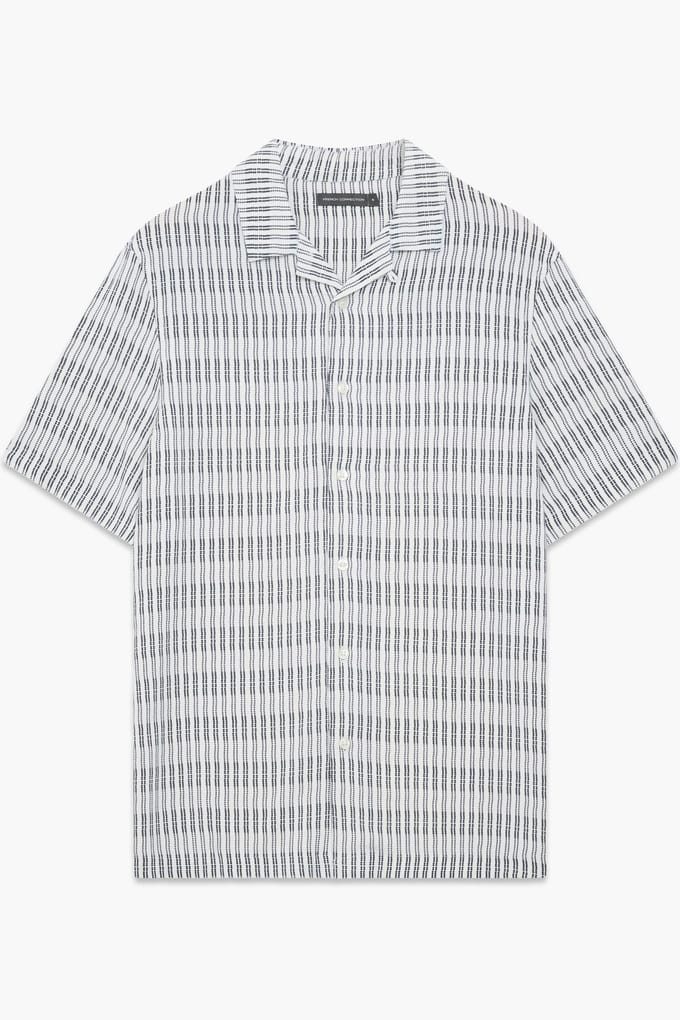 French Connection Horver Viscose Ss Salt/marine Maat: S | Casual Overhemden Outlet | Heren | Wit