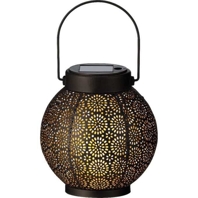 Solar lantaarn metaal zwart goud 14 cm doorsnee