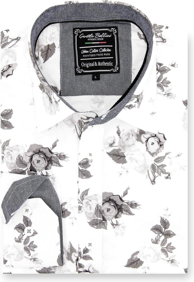 Heren Overhemd - Slim Fit - Floral Design - Wit - Maat S