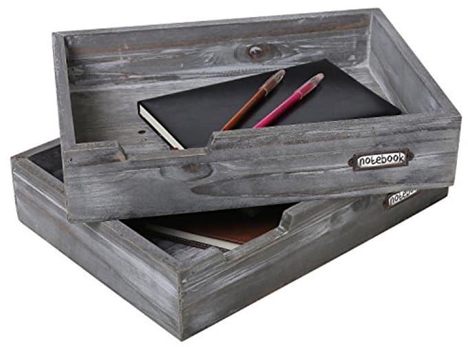 Set van 2 Multifunctionele Documentorganizers voor Bureau - Stapelbare Papieren Tray in Ash Gray Hout