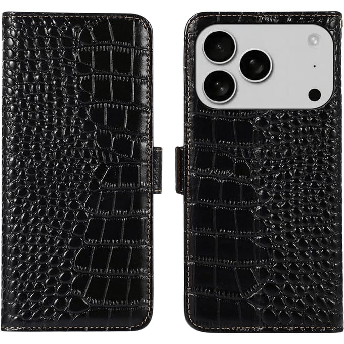 Mocaa Apple iPhone 17 Pro Croco Book Case Leer Zwart