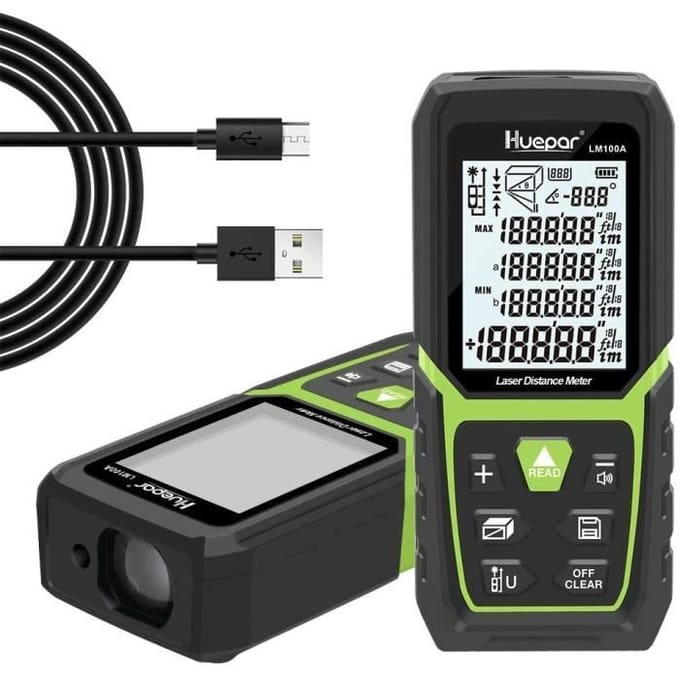 Laser Afstandsmeter - Huepar 100m - Hoge Precisie - Li-ion Batterij - Verlicht LCD Scherm