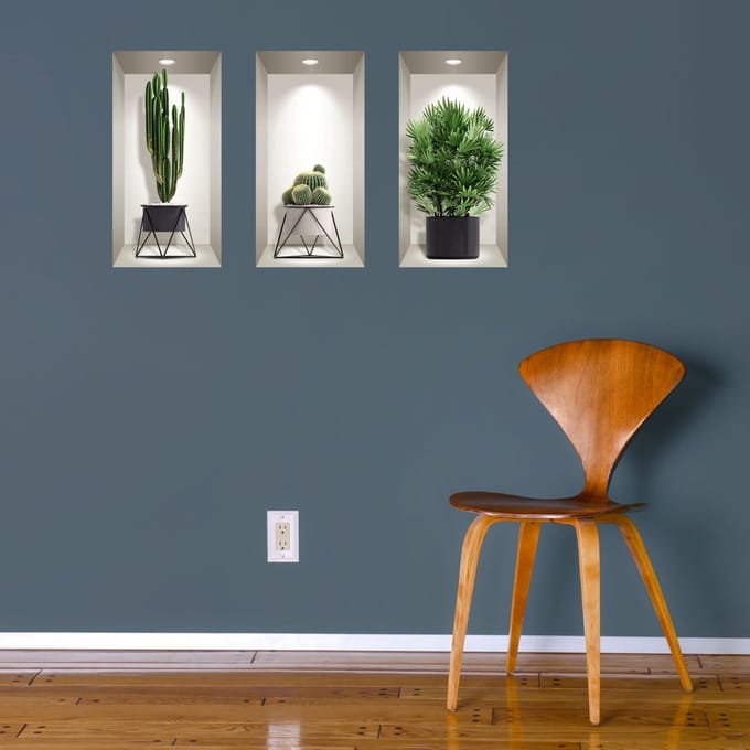 Sticker met cactusdesign en 3D-effect, 60 x 90 cm