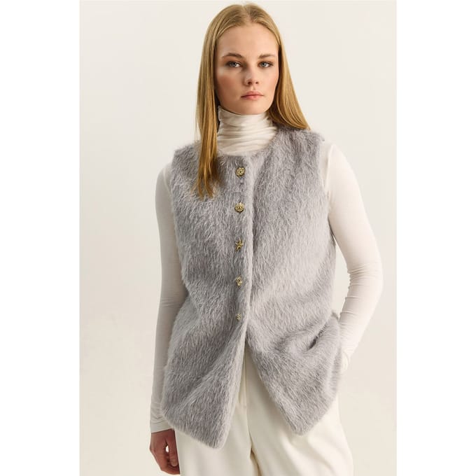 Pluche Vest met Knopenclosure