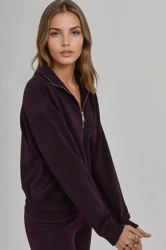 Ontspannen Pasvorm Ritskraag Sweatshirt