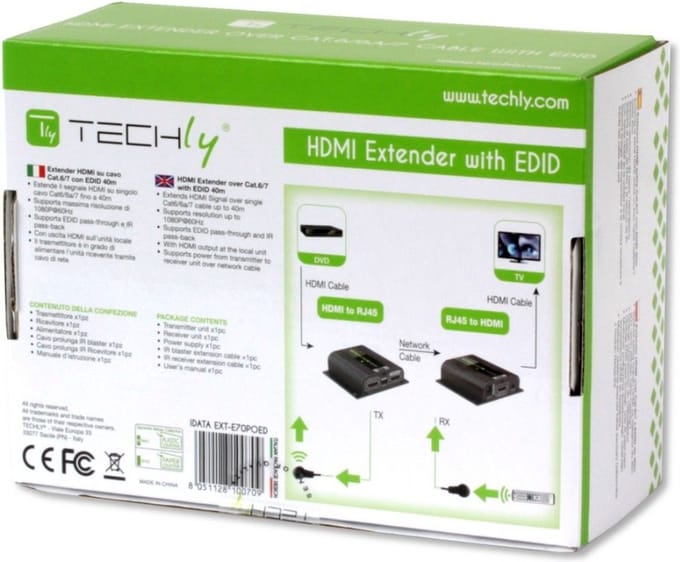 Techly Hdmi Extender Via Cat.6 With Poe And Edid