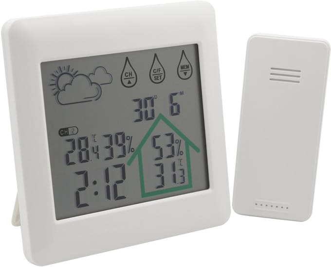 Nordic Quality - Draadloos Weerstation - Touchscreen - Temperatuur - Luchtvochtigheid - Wit