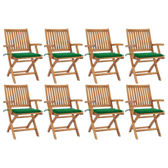 vidaXL - Opklapbare - stoelen - met - kussens, - 8 - stuks, - massief - teakhout