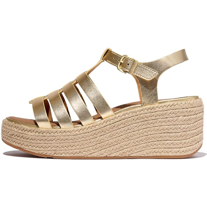 Fitflop Gouden leren espadrilles met sleehak in visserstijl