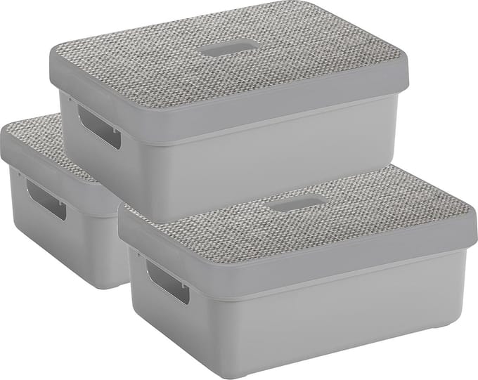 Sunware Opbergbox - 3x stuks - lichtgrijs - 9L - kunststof met deksels