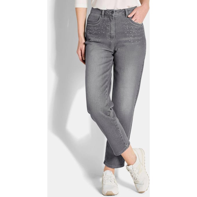 Jeans SARA met glittersteentjes - grijs - Gr. 52 van Goldner Fashion