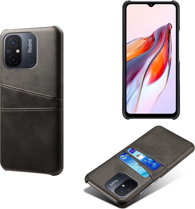 Backcover met Opbergvakjes + PMMA Screenprotector voor Xiaomi Redmi 12C _ Zwart