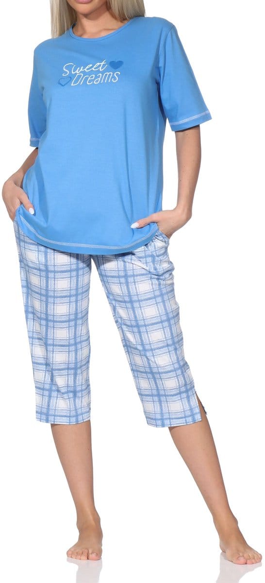 Normann damespyjama met geruite jersey capri pyjamabroek - ook in grote maten