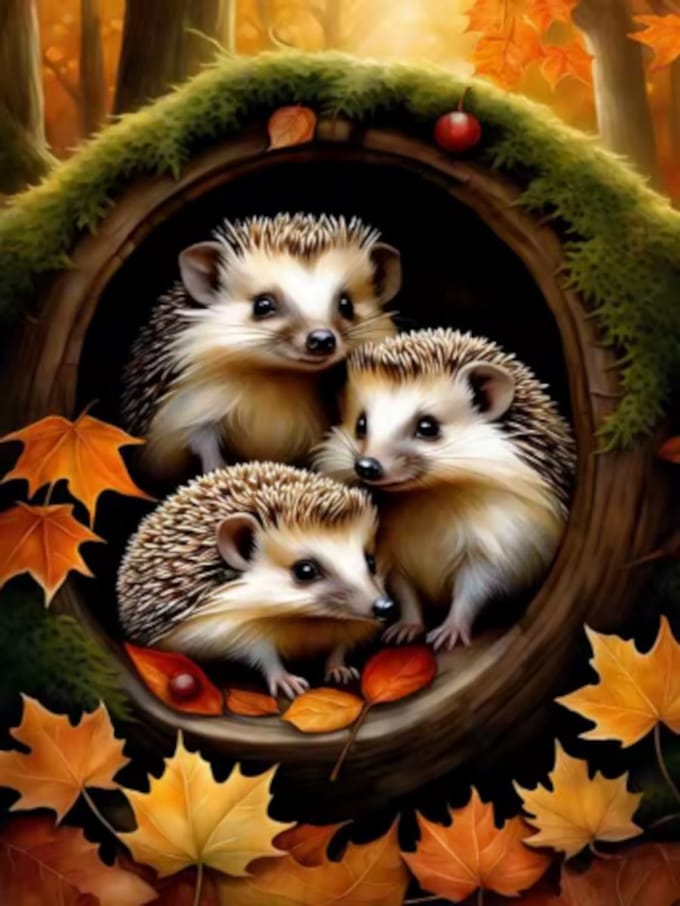Diamond painting Egels herfst boomstam 30x40cm vierkante steentjes