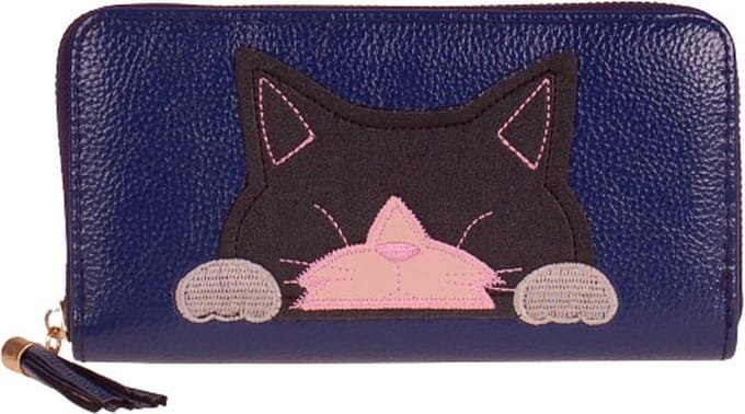 Blauwe portemonnee poesje - 20x11cm