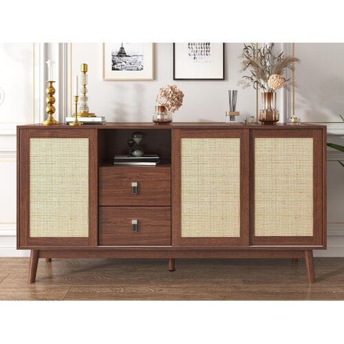 ModernLuxe Laag dressoir - 3 rotan deuren en 2 lades - Bruin
