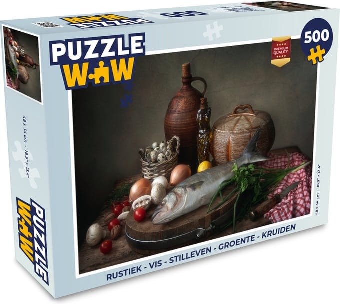 Puzzel Rustiek - Vis - Stilleven - Groente - Kruiden - Legpuzzel - Puzzel 500 stukjes