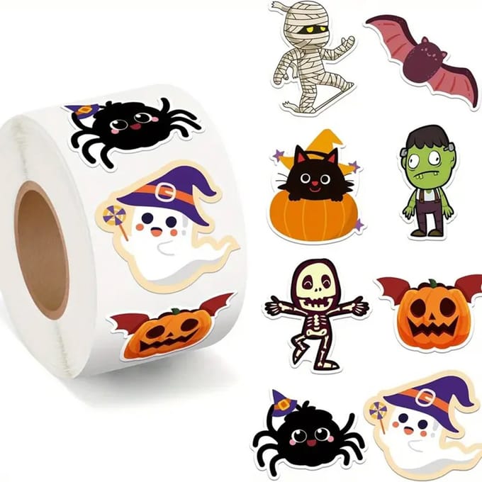 DW4Trading Stickerrol Halloween Vleermuis 500 Stuks - Sluitstickers - Ø 2,6 cm