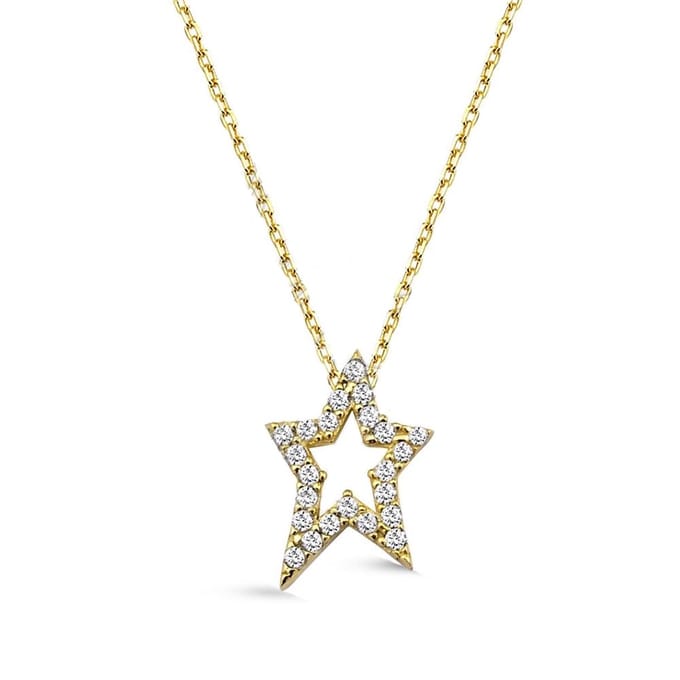 18K Goud Ster met Kristal Ketting - 40cm +5cm