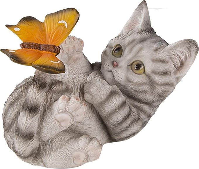 Clayre & Eef Beeld Kat 14x8x11 cm Grijs Kunststof