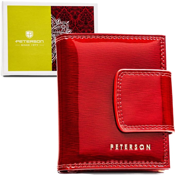 Peterson - Elegante Damesportemonnee - Gelakt Leer - RFID - Rood - Zwart Sluiting