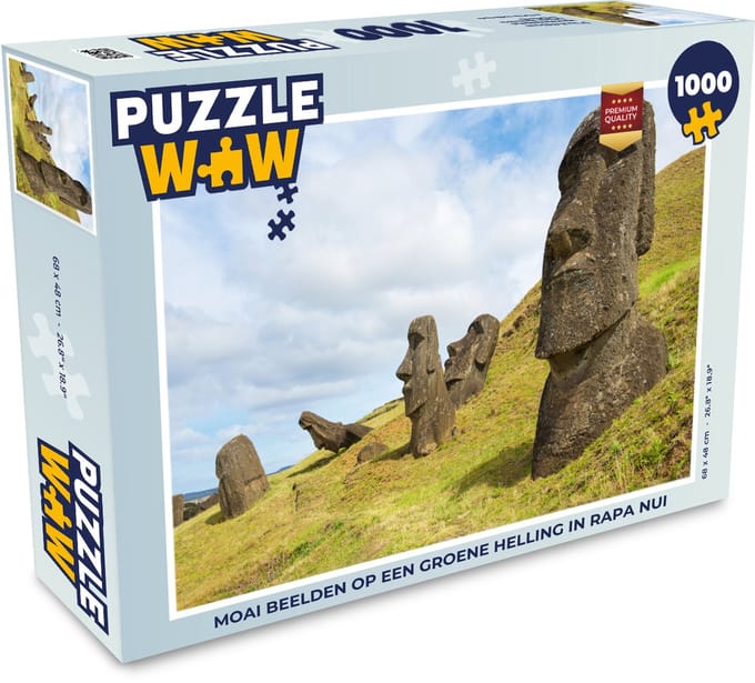 Puzzel Moai beelden op een groene helling in Rapa Nui - Legpuzzel - Puzzel 1000 stukjes volwassenen