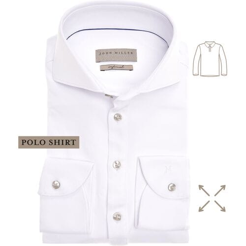 John Miller Polo Long Sleeve Slim Stretch Wit / male