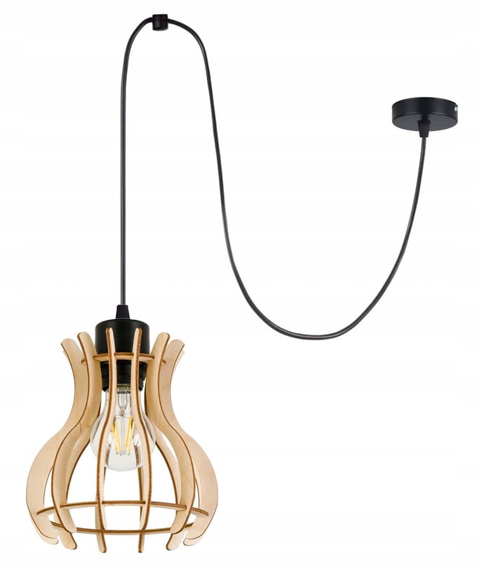 Hanglamp Spider Loft E27 met Houten Kap - Zwart/Beige