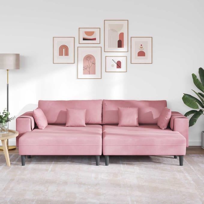 vidaXL Bank 3 st Roze Fluweel