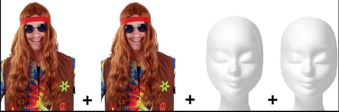 2x Pruik lang haar bruin met hoofdbandje  +2x pruikenhouders
