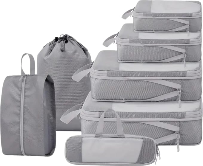 Nivard Koffer Organizer Set - Packing Cubes - Compressie - Travel - Compression - Set - Grijs