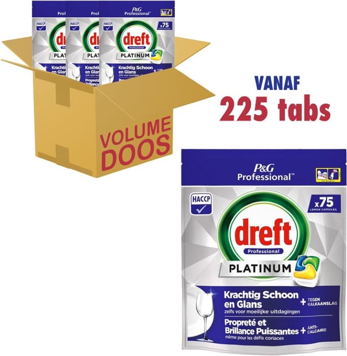 Dreft Platinum Lemon All-in-1 Vaatwastabletten - 3x75 tabs - Voordeelverpakking