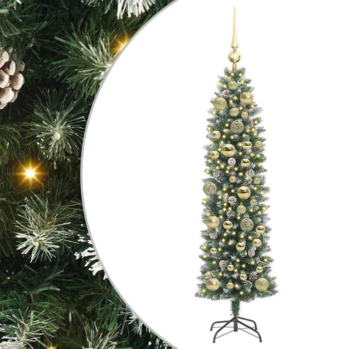 vidaXL - Kunstmatige - slanke - kerstboom - Groen - en - Wit - 120 - cm