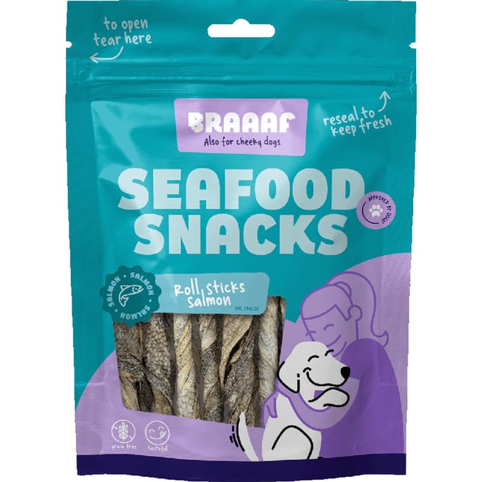 Braaaf Hondensnack Sticks Zalmhuid 12 cm - 70 gr
