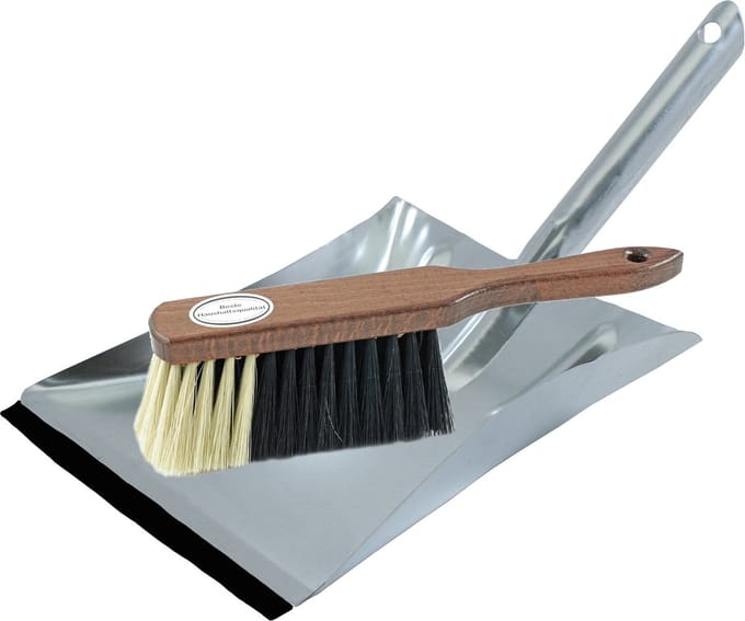 Sorex Stoffer en Blik verzinkt metaal - rubberen lip - bruin hout - binnengebruik