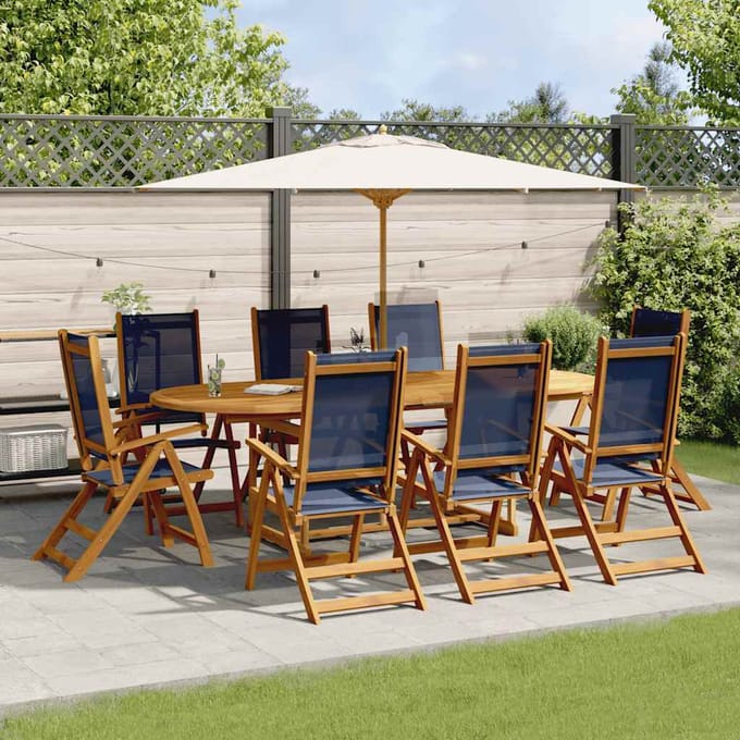 vidaXL - 9-delige - Tuinset - massief - acaciahout - en - textileen