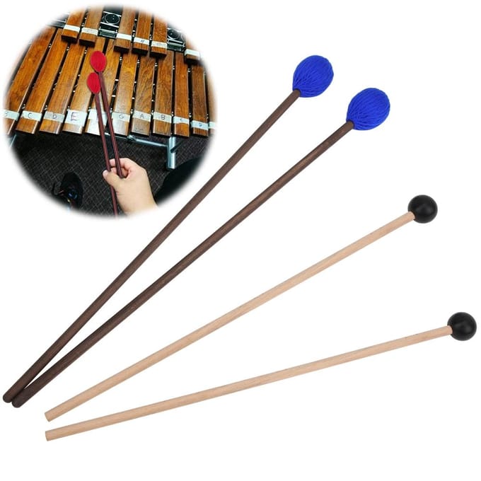 4 Stuks Marimba Mallets Garen en Rubberen Kop Esdoornhout Percussie Mallet voor Marimba black