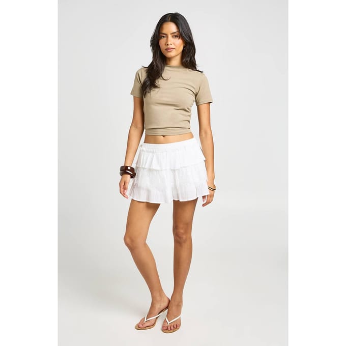 boohoo Dames Gelaagde Mini Rok Met Ruches | Wit | Maat: 40