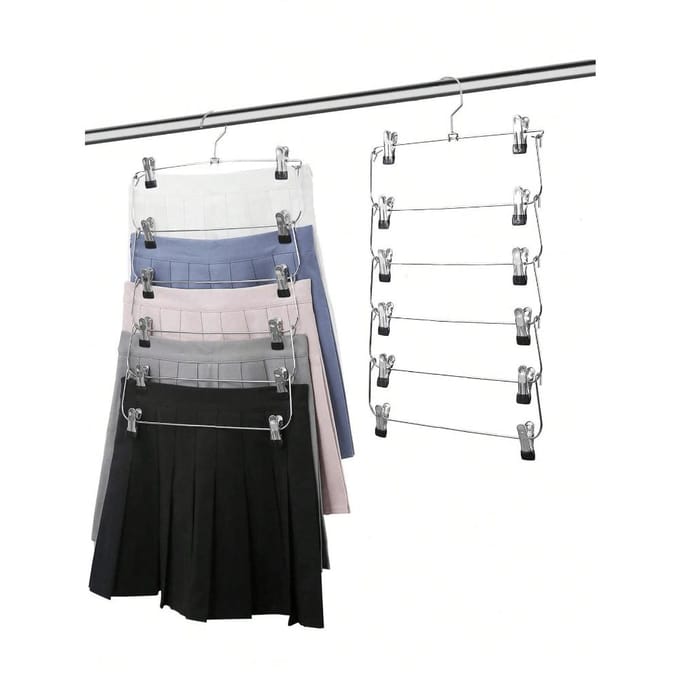 Cintre Multifonctionnel à 6 Couches avec Pinces pour Pantalons et Jupes 1 pièce one-size argenté