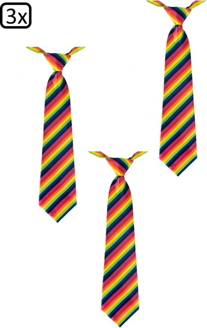 3x Stropdas regenboog - Festival thema feest rainbow pride kleur